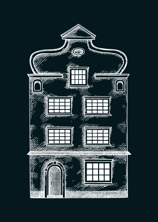 European city attractions. Architecture sketch. Old building drawing on chalkboard. Vintage house hand-drawn vector illustration. Architectural design element.  NOT AI generated